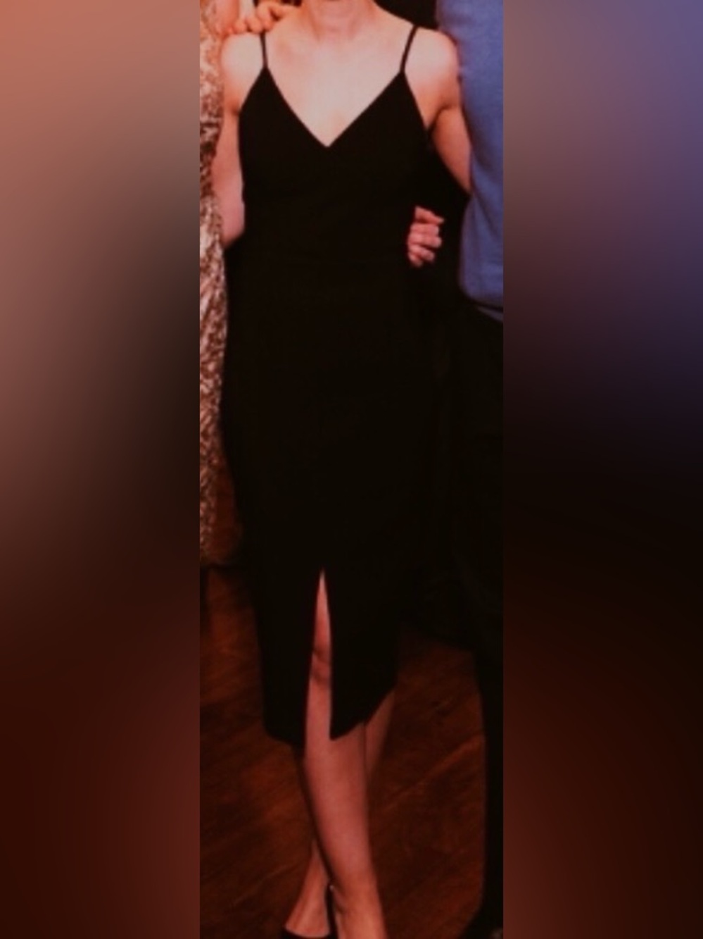 Likely Black Spaghetti-Strap Midi Dress with Front Slit